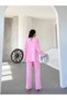 Women's Blazer Jacket Suit with Shawl Detail, Double Breasted, Powder Color - 2