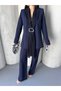 Women's Navy Blue Shawl Detail Double Blazer Jacket Set