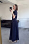 Magarde Special Series Linen Dress with Pleated Waist - Dark Blue - 8