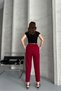 Women's Narrow Leg Pleated Belted Seasonal Fabric Trousers Burgundy - 4