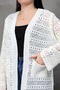 V-Neck Long Loose Sleeves Hollowed Openwork Pockets Loose Relaxed Fit Knitwear Spring Summer Cardigan - 5