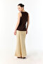 Women's Beige Satin Look Textured Midi Skirt - 2