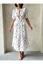 Women's Floral Patterned Midi Length Linen Skirt