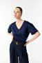 Women's Navy Blue V-Neck Short Sleeve T-Shirt