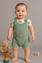 Baby Boy 3-Piece Cotton Jumpsuit Set – Teddy Bear Patterned Badi, Green Salopet and Socks Set
