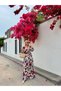 Elastic Waist Flowers Dress Mini Burgundy - 5