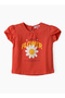 Girls Red Flower Graphic Cap Sleeve Tee - 2