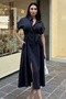 Women's Short-Sleeve Summer Fabric-Collared Belted Midi Shirt Dress - 2