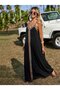 Women's Strappy V-Neck Ethnic Stripe Detailed Long Viscose Dress - 4
