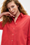 Vesta Women's 100% Cotton Linen Look Flared Oversize Red Shirt - 3