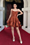 Taffeta Satin Fabric Mini Dress - Tile - 2