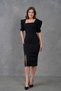Flexible Crepe Fabric Shoulder Detailed Square Neck Midi Length Black Evening Dress & Graduation Dress 026 - 8