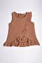Brown Color Girl's Shorts Suit with Zero Sleeve Front and Hem Ruffle Detail - 2