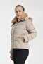 Women's Short Upright Plush Collar Detachable Hood Padded Water Repellent down Coat 8507 - 2