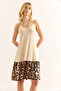 Women's Beige Skirt Leopard Garnished Strap Dress Elb-19002397 - 4