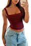 WFT3036B Ruched Front Strappy Cropped Blouse