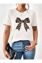 Women's White Leopard Ribbon Oversize Cotton Stylish T-Shirt - 3
