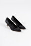 Women's Black Leather 5 cm Stiletto Special Design Heel V Model Stylish Daily Comfortable Massole New Season - 7