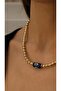 Gold Topcuk Navy Blue Bead Detail Necklace - 2