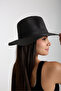 Women's Straw Hat Summer Wide Brim Black Beach Trilby Model with Ribbon - 2