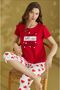 Women's 100% Cotton Red Heart Patterned Short Sleeve Capri Pajama Set - 2