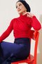 Turtleneck Gathered Red Sandy Blouse Body Badi - 2