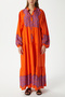 Modest Women's Leona 100% Viscose Maxi Length Orange Layered Balloon Sleeve Long Summer Dress - 6