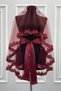 Burgundy Bridal Veil Set with Sparkling Crystal Glass Beads, Pearls and Sequins Embroidered Henna Veil 6 Pieces - 3