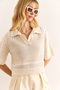 Women's Stone Polo Neck Openwork Cotton Content Knitwear Blouse Blz-19002986 - 4