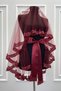Burgundy Bridal Veil Set with Sparkling Crystal Glass Beads, Pearls and Sequins Embroidered Henna Veil 6 Pieces - 5