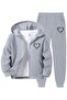 Heart Printed Zippered Girl's Bottom Top Tracksuit Set