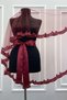 Burgundy Bridal Veil Set with Sparkling Crystal Glass Beads, Pearls and Sequins Embroidered Henna Veil 6 Pieces - 6