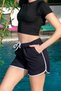 Women's Black Pocketed Swimming Sea and Pool Shorts with Piping - 2