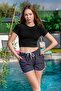 Women's Anthracite Pocketed Swimming Sea and Pool Shorts with Piping