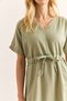 Women's Khaki Waist Lace Lined Guipure Detailed Midi Linen Dress Elb-19002419 - 7