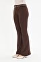 Brown Flare Metal Ring Belted Fabric Trousers - 4