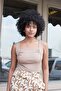 Women's Lycra Stylish Fabric Square Neck Gathered Sleeveless Body Blouse-Camel