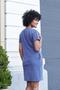Women's Modal Silky Light Stretchy Fabric Wide O-Neck Placket Off-Shoulder Knee-Length Dress with Side Pockets-Top - 6