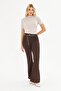 Brown Flare Metal Ring Belted Fabric Trousers - 2