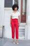 Women's High Waist Relaxed Fit Stylish Office Decorative Pocket Carrot Pants-Red - 3