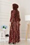 Leopard Print Viscon Dress with Tunnel Waist-Burgundy - 5