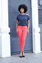 Thick Belted Ornamental Pocket Ankle Length Stretch Fabric Fabric Trousers-Coral