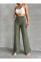 Wide Leg Cord Detailed Linen Blend Trousers Mısspl2636 - 3
