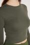Women's Slim Fit Cotton Long Sleeve Plain Crew Neck Khaki Blouse - 2