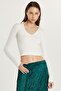 Women's Slim Fit Slim Fit V-Neck Ecru Blouse - 4