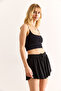 Women's Black Elastic Waist Slit Sandy Shorts Şrt-19000058 - 5