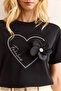 Women's Black Heart Sequin Rose Accessory T-Shirt Tsh-19000906 - 7