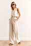 Women's Stone Accessory Top and Bottom Linen Content Suit Tkm-19000383 - 2