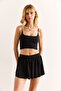 Women's Black Elastic Waist Slit Sandy Shorts Şrt-19000058 - 3