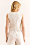 Women's White Laced Detailed Lined Linen Vest Ylk-19000069 - 2